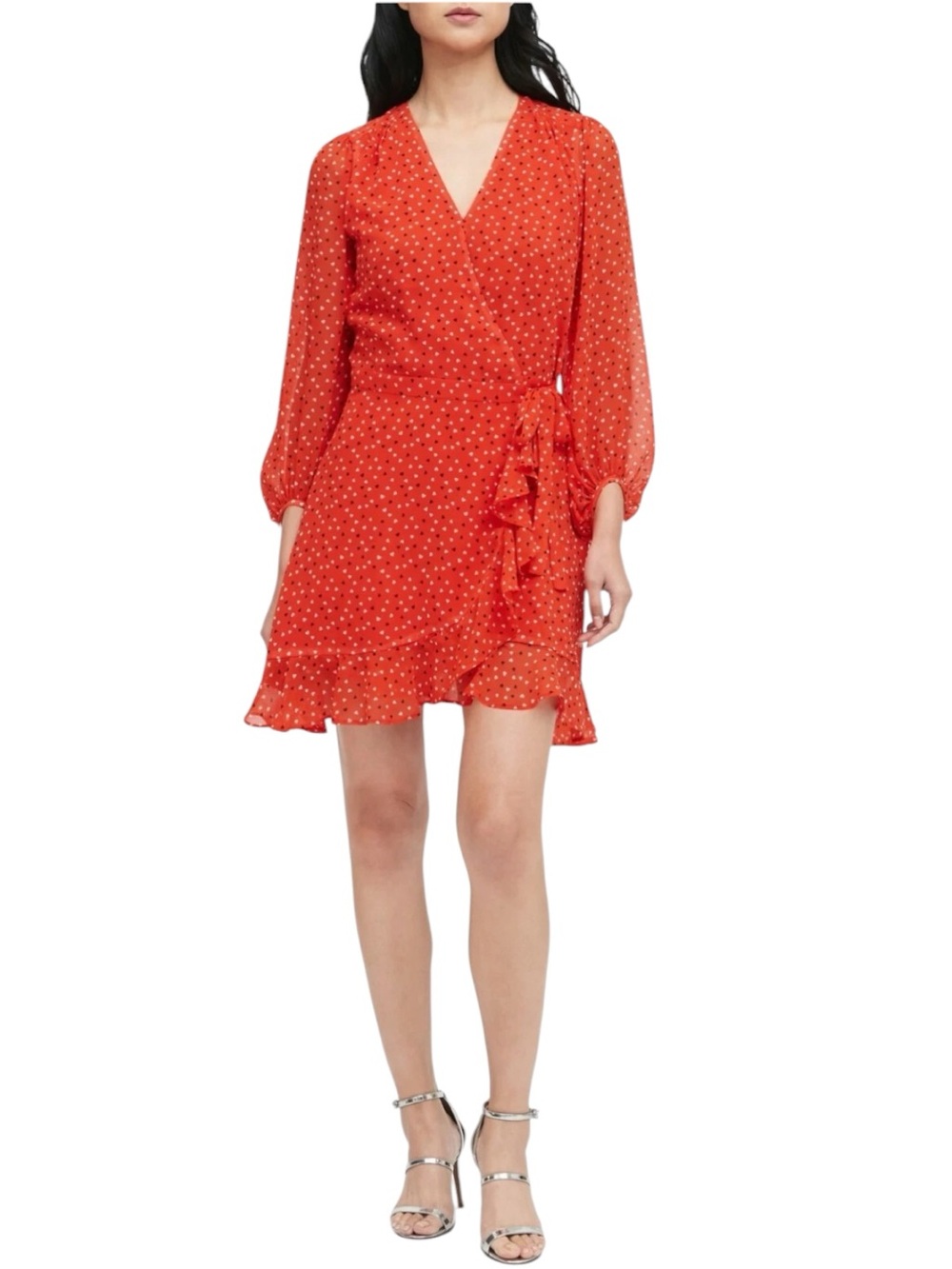 NWT Banana Republic Ruffle Wrap Dress 2 Red Heart Print Chiffon Valentine